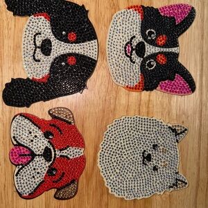 Rhinestone Dog Face Coasters- Set of 8
